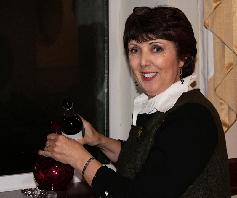 Christina decanting the wine for the Christmas Table