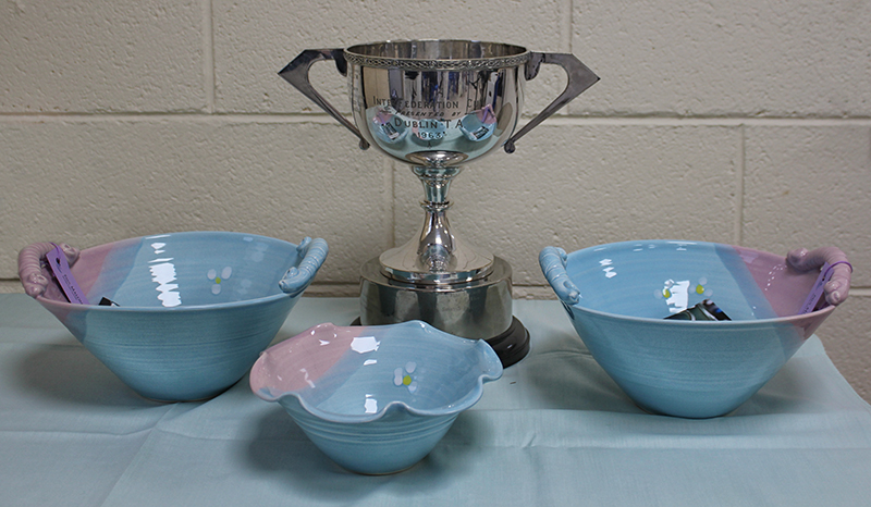 Three Pottery Bowls and Trophy presented to Mary and Susanna